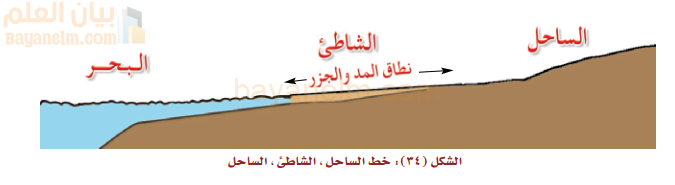 شكل يوضح خط الساحل والشاطيء والساحل