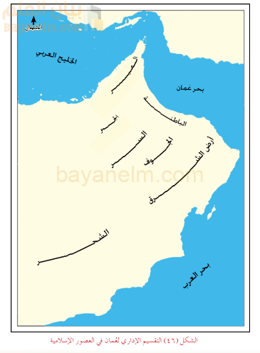 خريطة توضح التقسيم الادراي لعمان في العصور الاسلامية