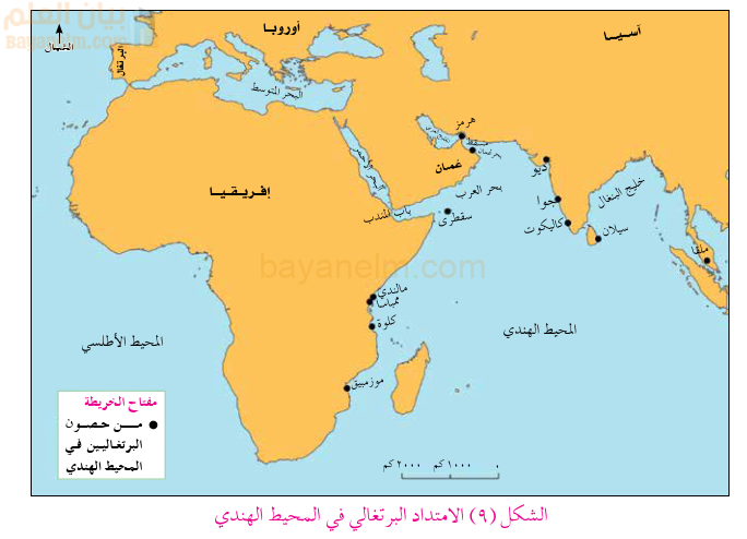 خريطة الامتداد البرتغالي في المحيط الهندي