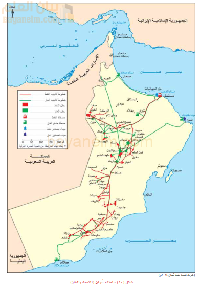 خريطة نقل خطوط النفط والغاز في سلطنة عمان