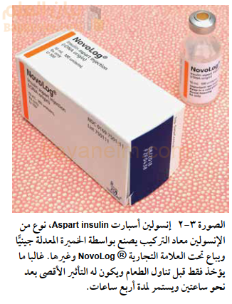 إنسولين أسبارت Aspart insulin، نوع من
الإنسولين معاد التركيب يصنع بواسطة الخميرة المعدلة جينيًّا
ويباع تحت العلامة التجارية NovoLog R وغیرها. غالبا ما
یؤخذ فقط قبل تناول الطعام ویکون له التأثیر الأقصی بعد
نحو ساعتین ویستمر لمدة أربع ساعات.