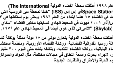 تقرير عن محطة الفضاء الدولية لمادة الجغرافيا والتقنيات الحديثة للصف الثاني عشر المنهج العماني