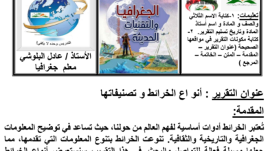 تقرير عن انواع الخرائط وتصنيفاتها لمادة الجغرافيا والتقنيات الحديثة للصف الثاني عشر المنهج العماني