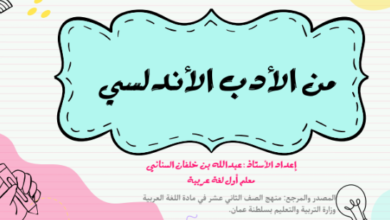 شرح درس من الادب الاندلسي لمادة اللغة العربية للصف الثاني عشر الفصل الدراسي الاول المنهج العماني