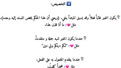 ملخص درس التقديم والتأخير لمادة اللغة العربية للصف الثاني عشر الفصل الدراسي الاول المنهج العماني