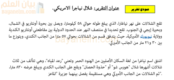 تقرير عن شلال نياجرا الامريكي لمادة العالم من حولي للصف الثاني عشر الفصل الدراسي الاول المنهج العماني