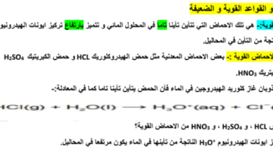 ملخص درس الاحماض والقواعد القوية والضعيفة لمادة الكيمياء للصف الثاني عشر الفصل الدراسي الاول المنهج العماني