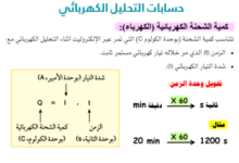 ملخص درس حسابات التحليل الكهربائي لمادة الكيمياء للصف الثاني عشر الفصل الدراسي الاول المنهج العماني